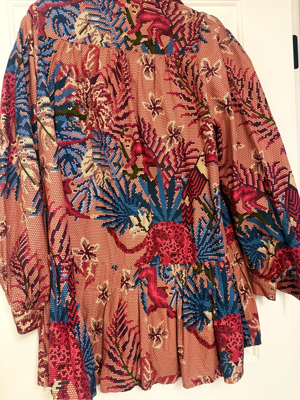 FARM Rio Beaded Forest Long Sleeve Cotton Minidress in Pink - Picture 8 of 9